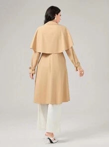 Modelyn Áo khoác dài có thắt lưng đôi ngực - Màu Khaki - Xem 2