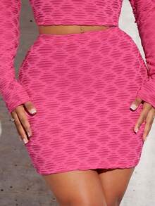 SHEIN SXY 素色破洞包臀半身裙 - 玫紅色 - 查看 3