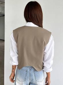 DAZY 1 pieza Chaleco con botones Blazer Atuendo de negocios - Café integral - Ver 2
