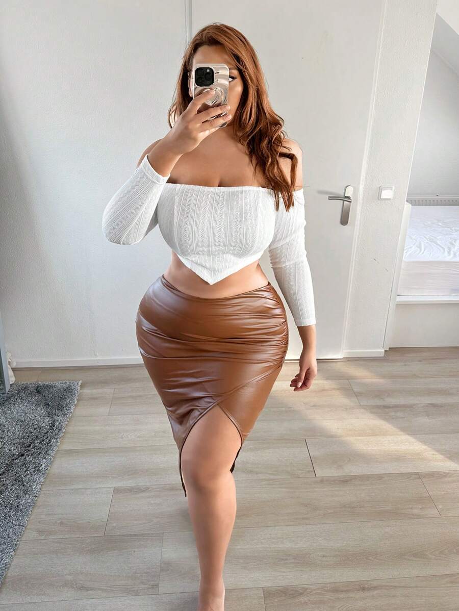 SHEIN SXY Plus Off Vai Bandana Hem Crop Tee - trắng - Xem 1