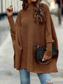 SHEIN LUNE Áo cao cổ tay cánh Áo choàng Mưa - Rỉ Nâu - Xem 4