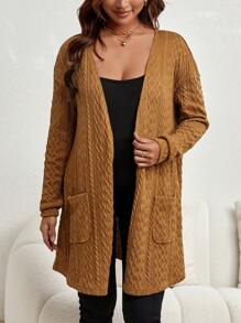 SHEIN Maternity Dual Pocket Drop Shoulder Open Front Coat - Brown - View 3