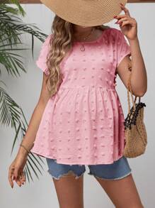 SHEIN 孕婦圓點蝙蝠袖荷葉邊下擺襯衫 - 藕粉色 - 查看 5