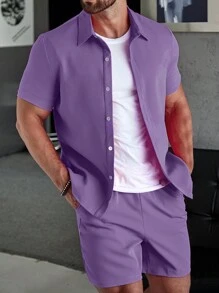 Manfinity Homme Men Solid Shirt & Shorts Without Tee - Purple - View 1