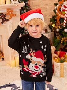 Suéter con estampado navideño para niño joven, 1 pieza - Negro - Ver 1