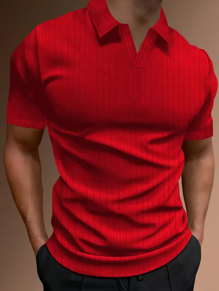 Manfinity Homme Men Solid Ribbed Knit Polo Shirt - Red - View 1