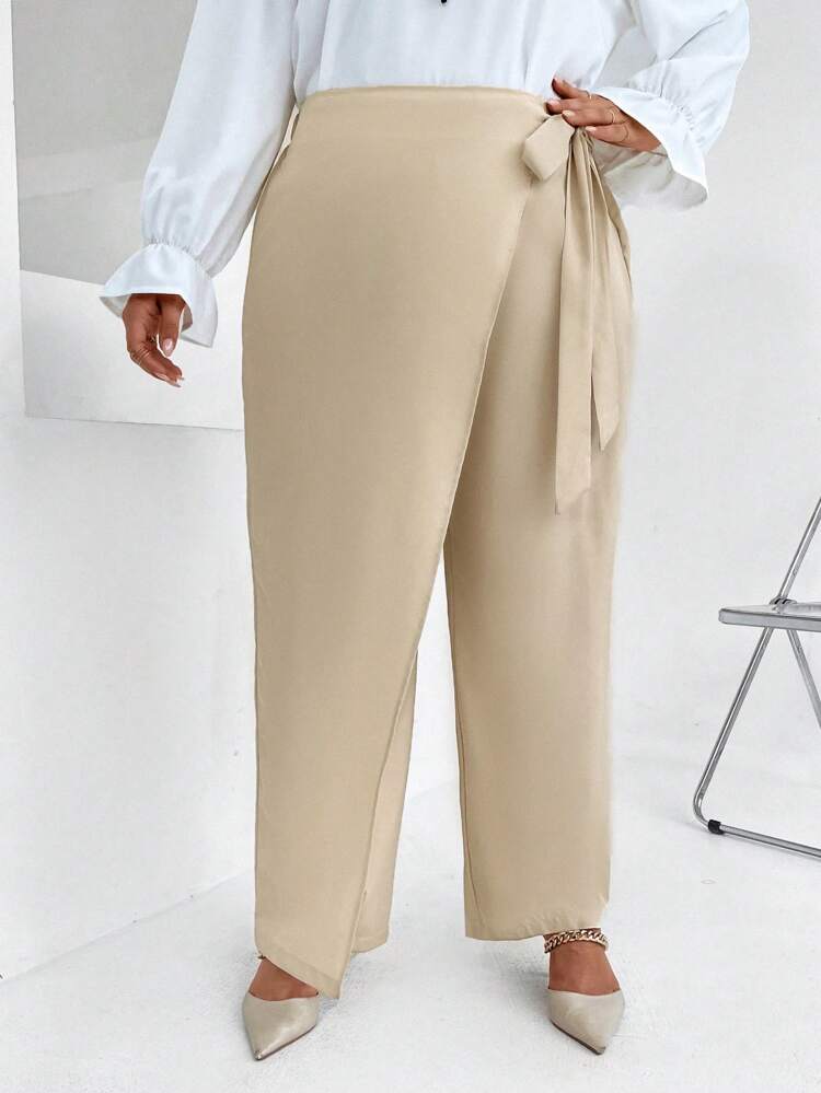 Plus Knot Side Straight Leg Pants Fall Cloth For Women