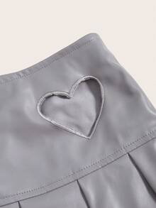 SHEIN ICON 愛心鏤空百褶下擺素色半身裙 - 灰色 - 查看 4