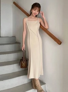 FRIFUL Tie Back Mermaid Dress Without Blouse - Apricot - View 3