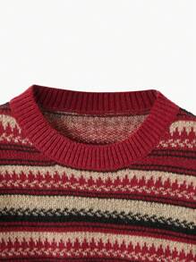 ROMWE Academia 休闲红色条纹套头衫，适合新年庆祝，长袖上衣