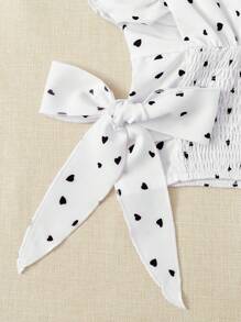 Trelyra Polka-dot Print Ruffle Armhole Shirred Hem Tie Side Blouse - White - View 5