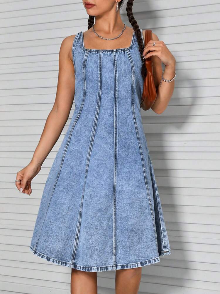 Square Neck Tank Denim Dress