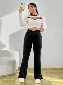 Solflare Plus Slant Pocket Split Hem Flare Leg Leggings