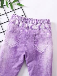 SHEIN Young Girls' Butterfly &  Effect Flared Pants With Printed Design - Purple - View 6
