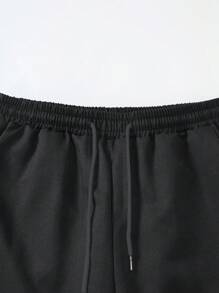Manfinity Homme Men Solid Shirt & Drawstring Waist Pants Without Tee - Black - View 8