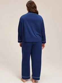 LUVLETTE Autumn And Winter Women Plus Soft Cotton & Modal Dark Blue Basic Long Women Pajama Set Lounge Set Fall Pajamas Clothes