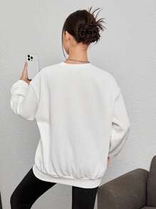 Teen Girls Basketball & Letter Graphic Drop Shoulder Sweatshirt - White - View 2