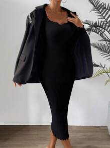 Chiquease Sexy figurbetontes Kleid mit Herzausschnitt, verführerisch für Dates und Partys - Schwarz - Übersicht 5