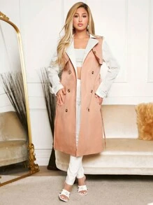 SHEIN SXY Hai âm Đôi ngực Thắt lưng Áo khoác Trench - Nhiều màu - Xem 3