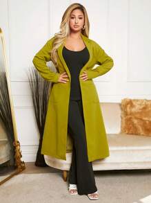 SHEIN SXY Lapel Neck Pocket Patched Belted Overcoat