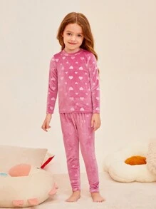 年輕女孩粉白色心形圖案2件緊身睡衣套裝,可分開購買作為媽媽和我搭配服飾 - 玫紅色 - 查看 3