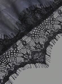 Calvaya 大碼萬聖節鳥印花蕾絲邊喇叭袖雪紡洋裝 - 白色 - 查看 5