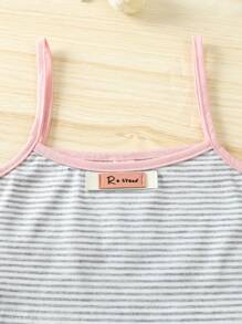 Tween Girl 2pcs Striped Contrast Binding Cami Bralette
