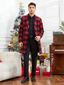 Manfinity VCAY Men 1pc Buffalo Plaid Lapel Collar Overcoat - Multicolor - View 5