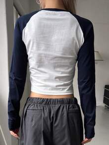 DAZY Camiseta con estampado de letra de manga raglán - Blanco - Ver 2