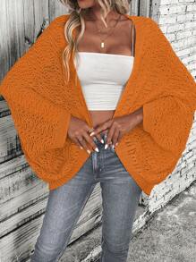 SHEIN Essnce 素色蝙蝠袖開襟開衫 - 橘色 - 查看 6