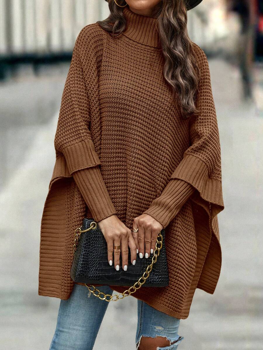 SHEIN LUNE Áo cao cổ tay cánh Áo choàng Mưa - Rỉ Nâu - Xem 1