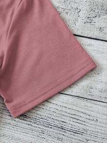 SHEIN LUNE Camiseta con estampado de letra - Rosa Oxidada - Ver 4
