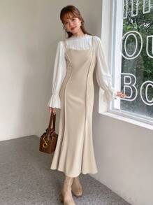 FRIFUL Tie Back Mermaid Dress Without Blouse - Apricot - View 2