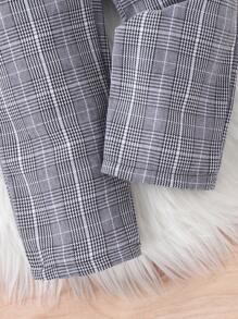 SHEIN Elladie kids 女小童荷葉邊T恤&格紋印花腰帶長褲