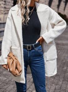 SHEIN Frenchy 翻領落肩大衣 - 杏色 - 查看 5