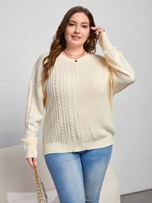 SHEIN Essnce Plus Cable Knit Batwing Sleeve Sweater