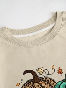 INAWLY 南瓜字母图案保暖内衬套头卫衣，秋季卫衣 - 米色 - 查看 5