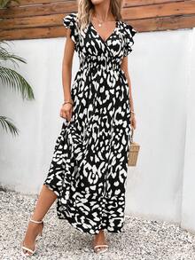 SHEIN Frenchy Allover Print Butterfly Sleeve Ruffle Hem Dress - Multicolor - View 5