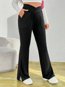 Solflare Plus Slant Pocket Split Hem Flare Leg Leggings