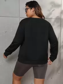 Flirla Plus Cartoon & Letter Graphic Drop Shoulder Sweatshirt Pullover Fall Sweatshirt - Black - View 4