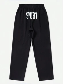 Letter Graphic Crop Tee & Pants Sports Set - Black - View 5