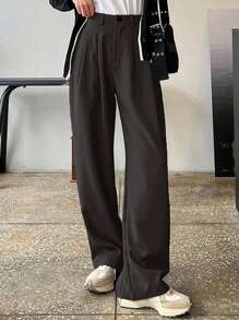 DAZY Quần công sở thường ngày màu trơn có túi xếp ly cho nữ, quần công sở thu đông - Rỉ Nâu - Xem 3