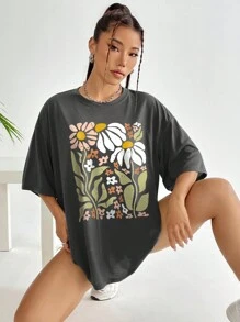 INAWLY 印花落肩T恤 - 深灰色 - 查看 3