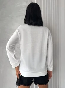 EURMUSE Letter Graphic Drop Shoulder Sweatshirt - White - View 2