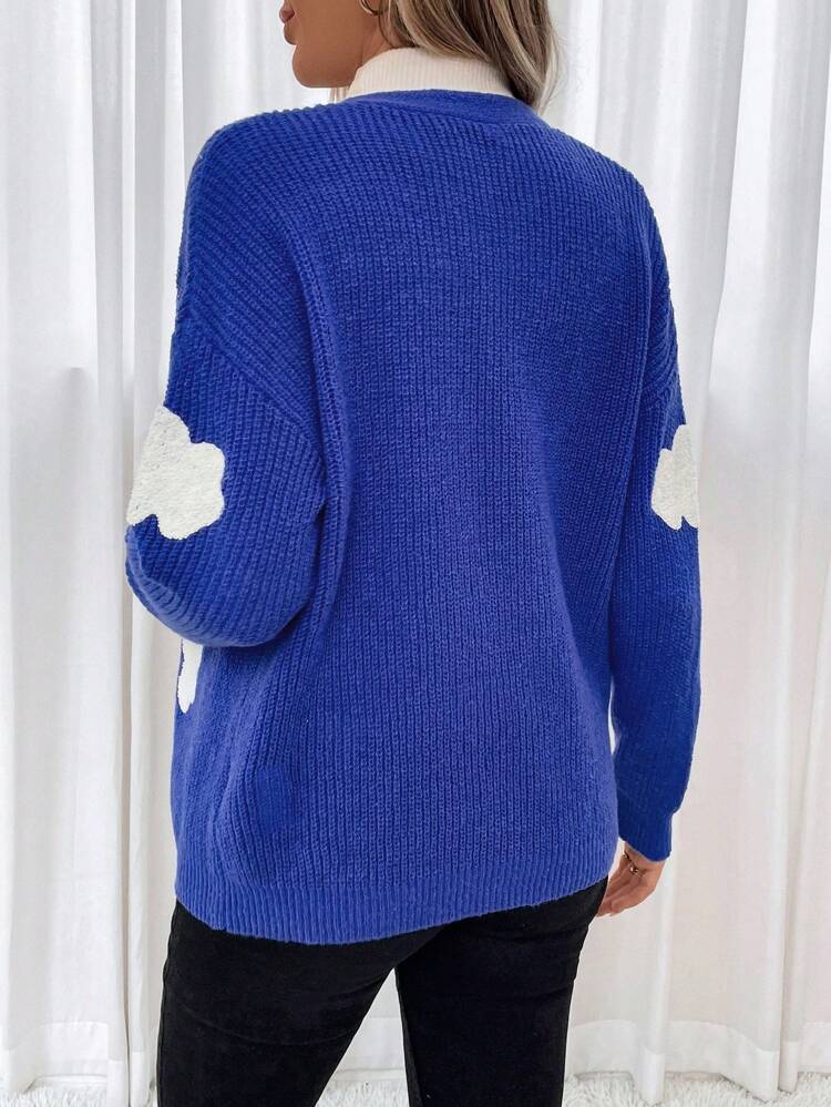 Maternity Clouds Pattern Drop Shoulder Duster Cardigan, For Winter