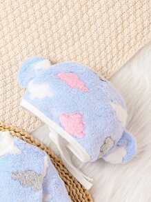 SHEIN 女嬰雲朵刺繡袋鼠口袋性感緊身連體衣和帽 - 藍色 - 查看 5