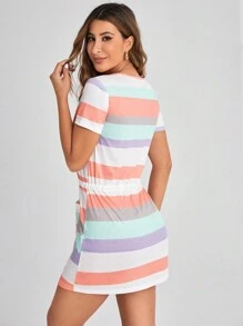 SHEIN LUNE In sọc Eo dây rút Đầm - Nhiều màu - Xem 2