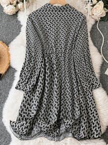 SHEIN LUNE Plus Allover Print A-line Dress - Black and White - View 2