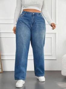 EURMUSE Plus blugi casual loose fit - Albastru - Vizualizare 4
