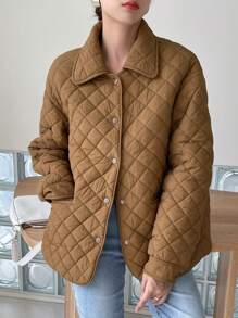 DAZY Drop Shoulder Quilted Pockets Coat ,Winter Women Clothes,Winter Coat Women Jacket - Brown - View 5